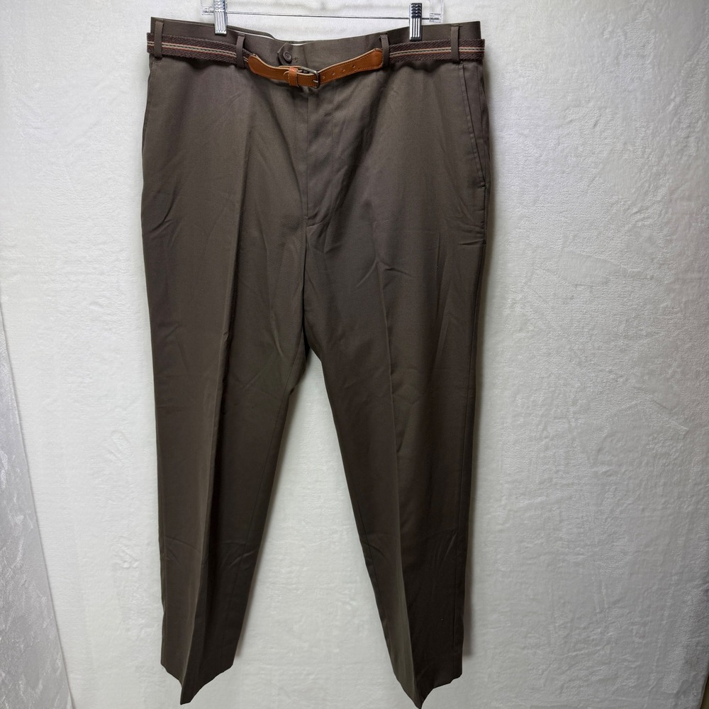 Barrington Mens Brown Flat Front Dress Pants Slacks 40x32 Belt Included